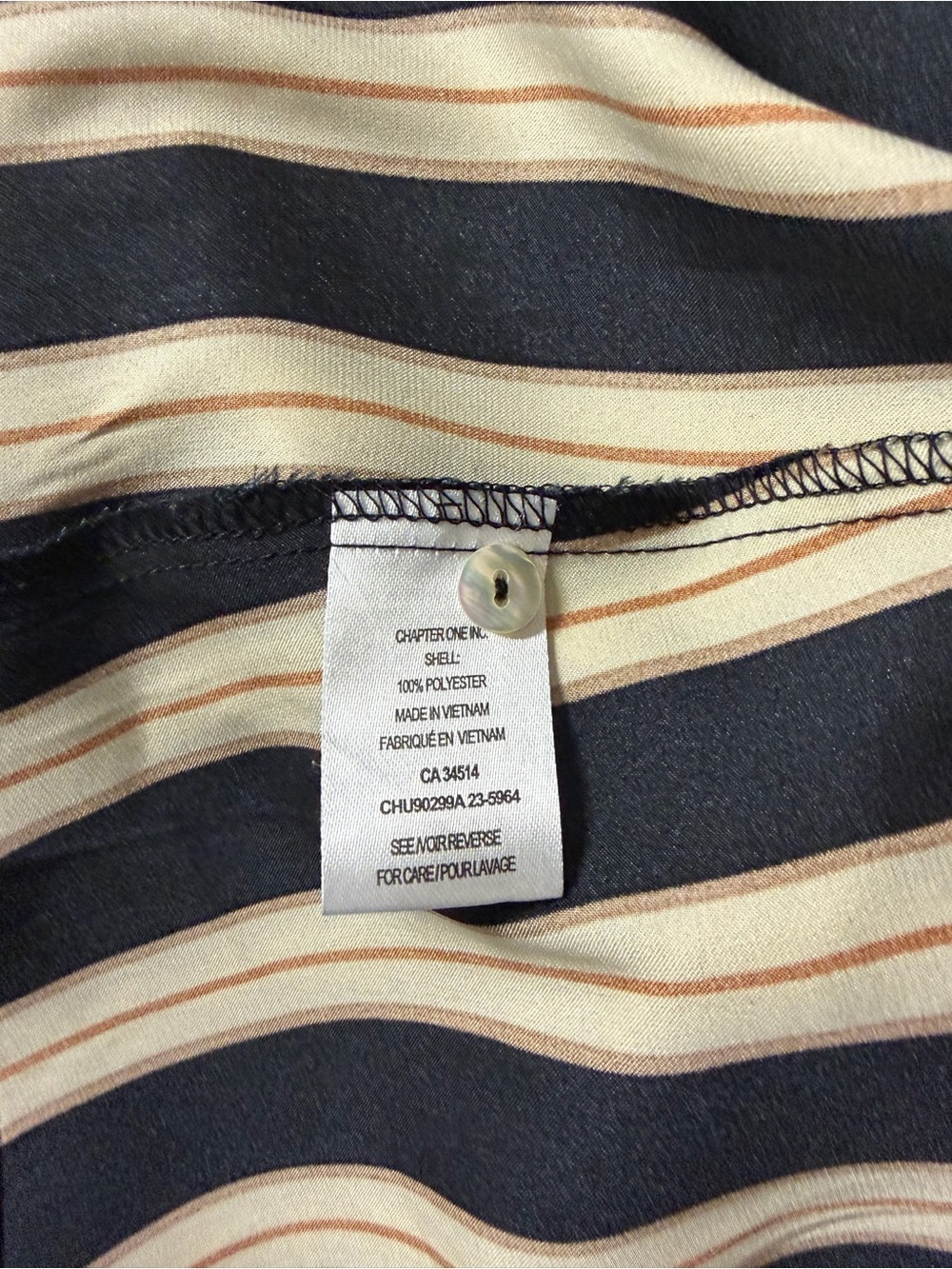 Classic Black and Cream Vertical Stripe Button-Down Blouse - Picture 5 of 5